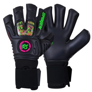 sp reflex black soccer goalkeeper gloves with strong grip latex palm, breathable backhand and secure wrist strap