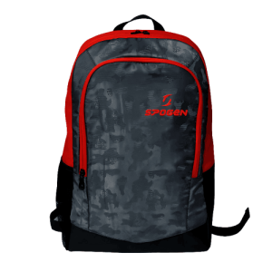red and grey lightweight backpack designed for sports, travel and team use with durable fabric