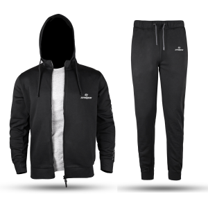 spogen black tracksuit with breathable sportswear fabric, comfortable athletic fit