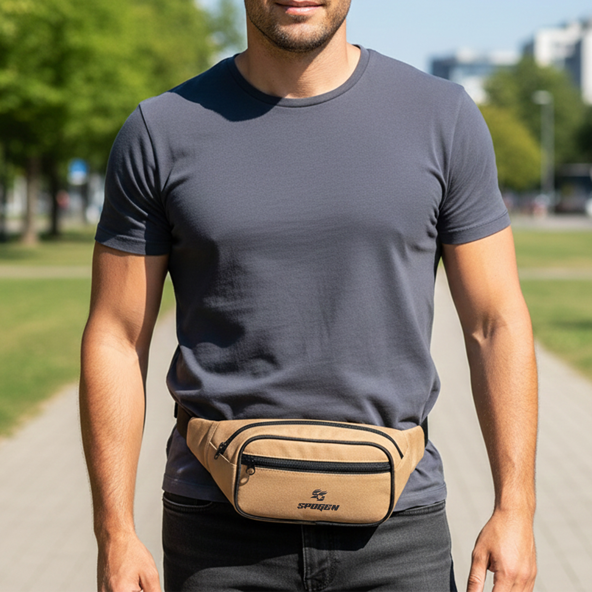 SpoGen Tan Canvas Waist Bag | Bulk Order Premium look of spogen tan canvas waist Bag, stylish and durable running waist bag for hiking, travel, and daily wear