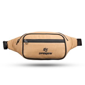 spogen tan canvas waist bag, stylish and durable running waist bag for hiking, travel, and daily use with adjustable strap