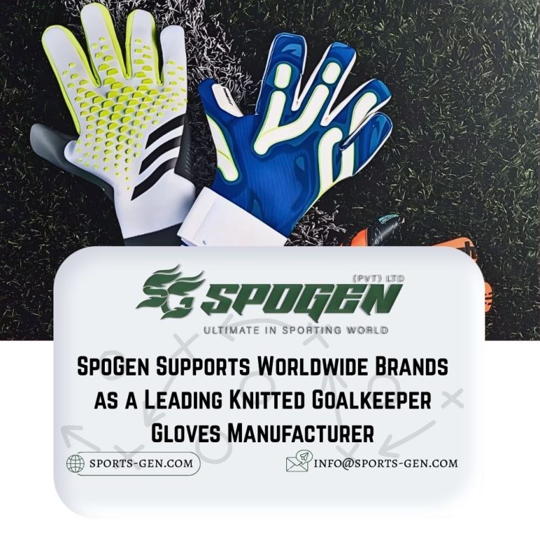 this image shows that spogen is a global knitted goalkeeper gloves manufacturer