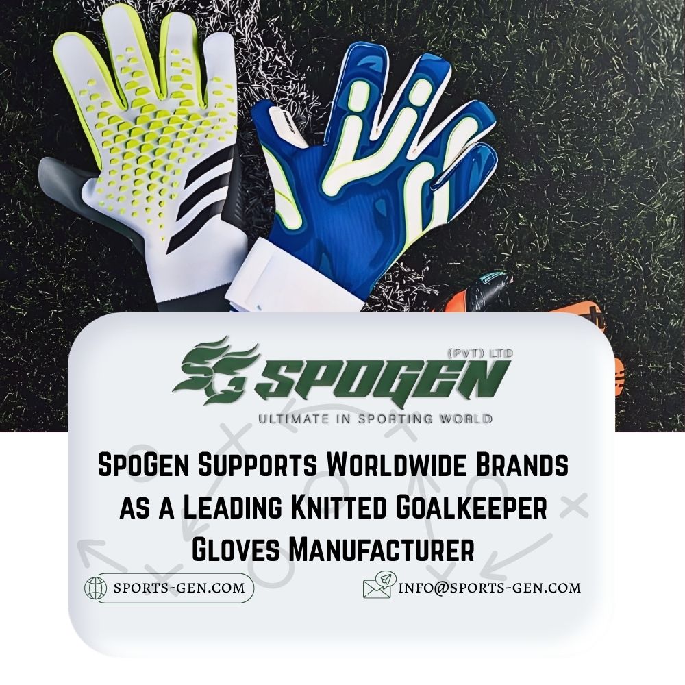 this image shows that spogen is a global knitted goalkeeper gloves manufacturer
