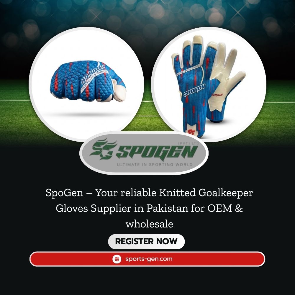 this image shows that spogen is a knitted goalkeeper gloves supplier in pakistan