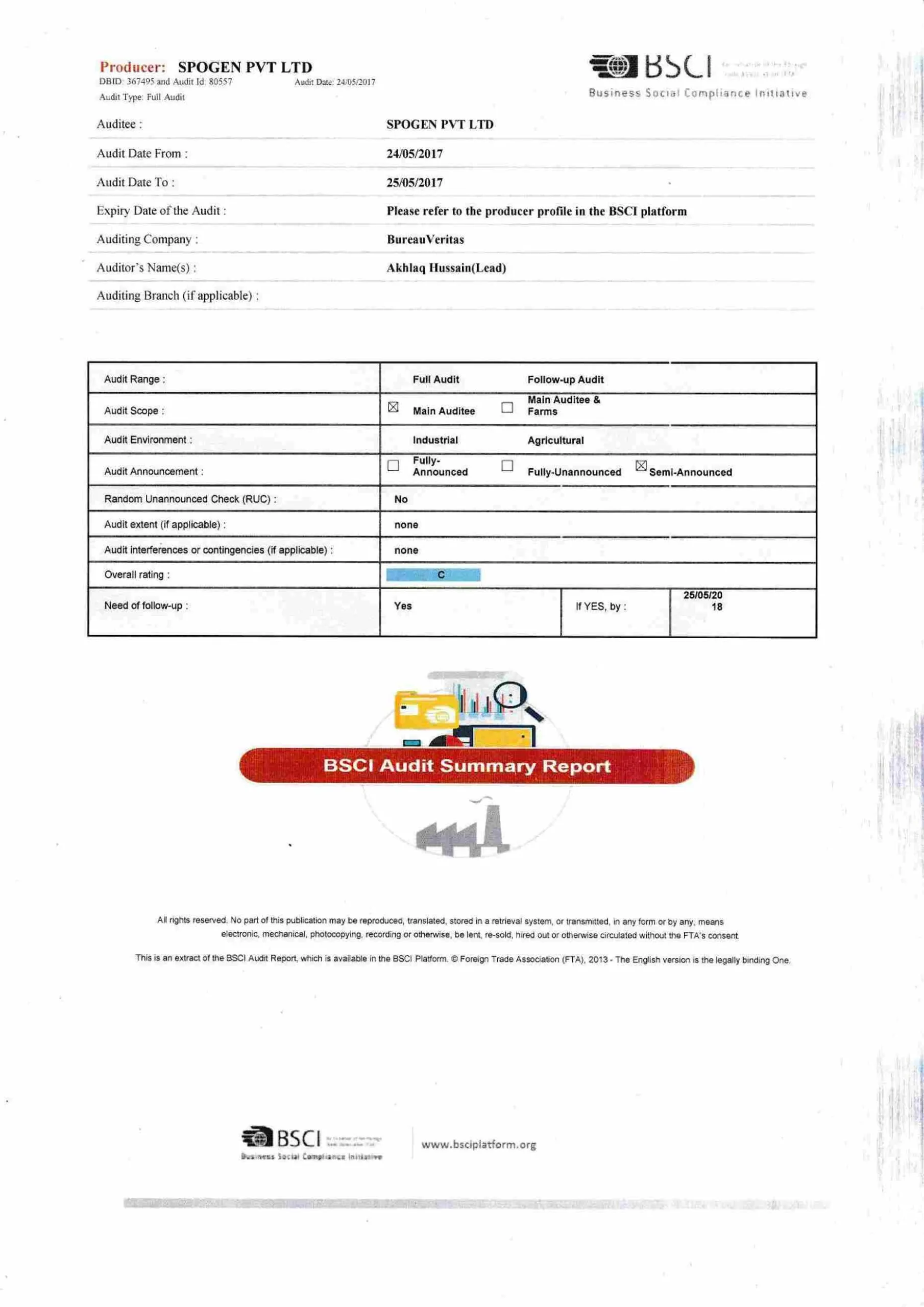 Spogen BSCI Certificate