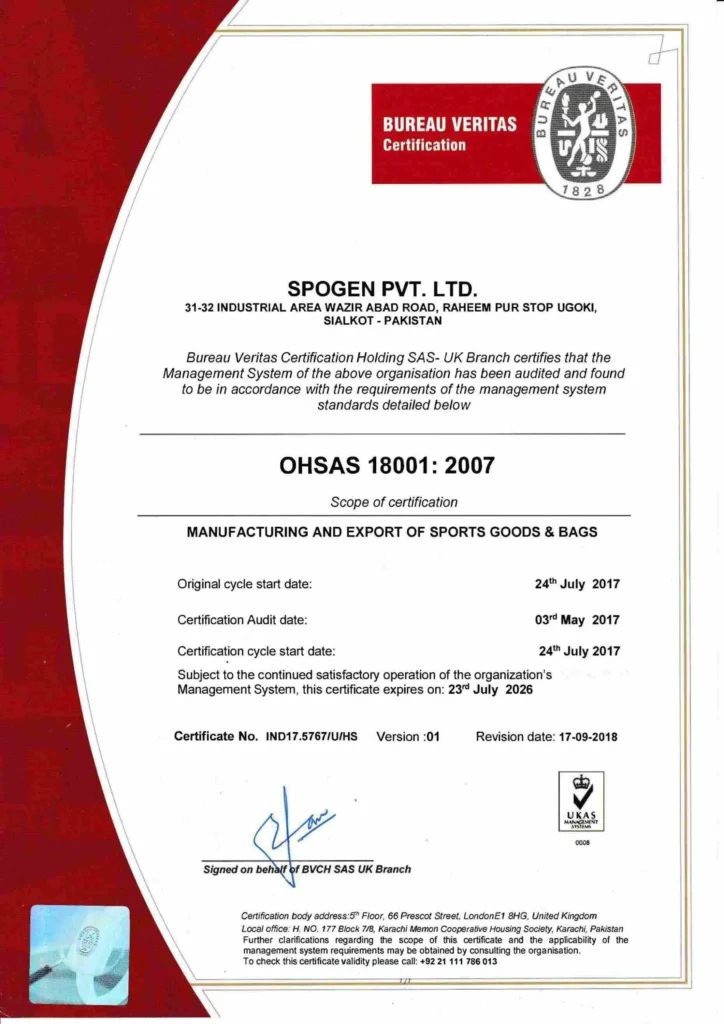 Spogen OHSAS 18001 Certificate 2