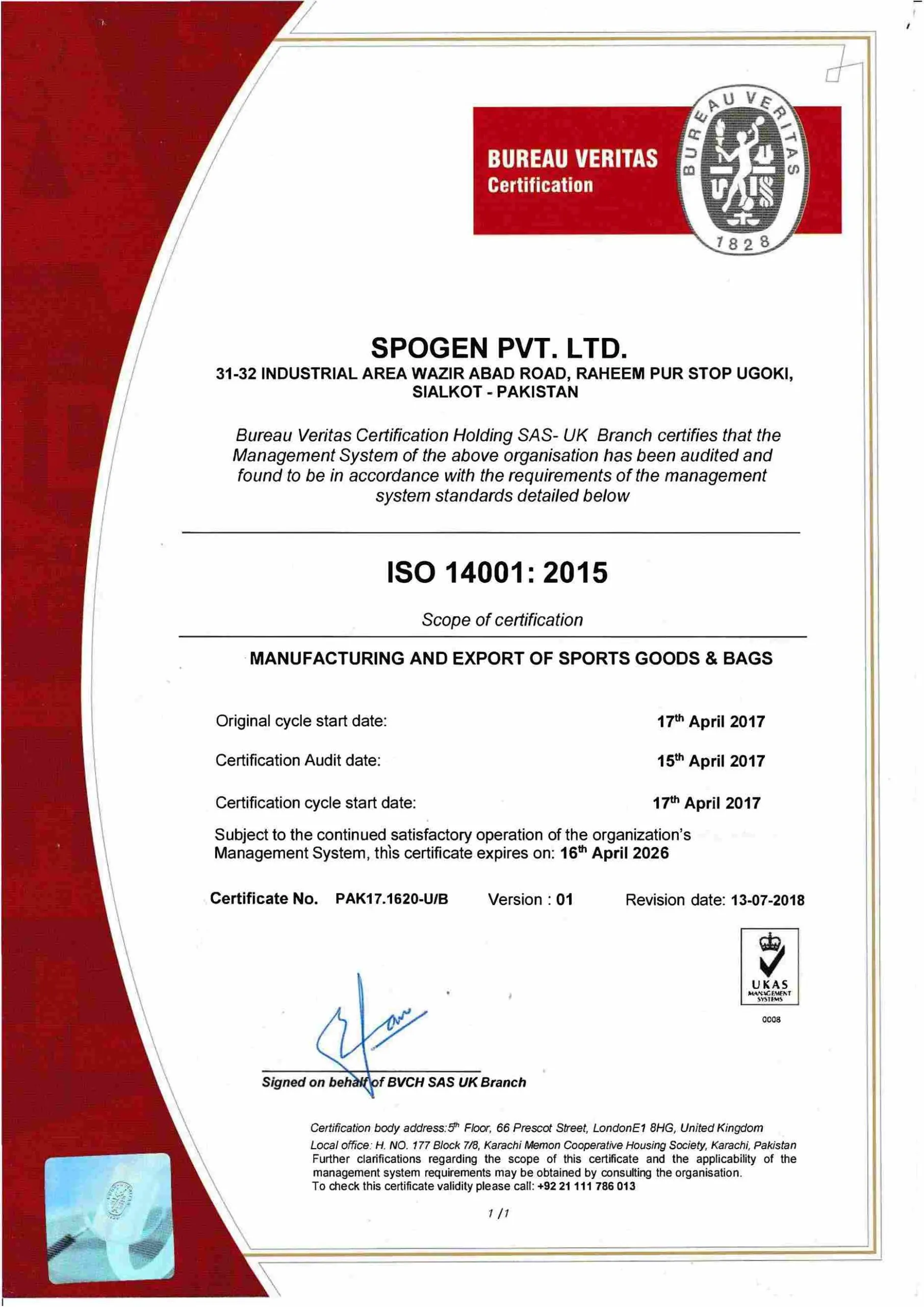 Spogen OHSAS 18001 Certificate 3