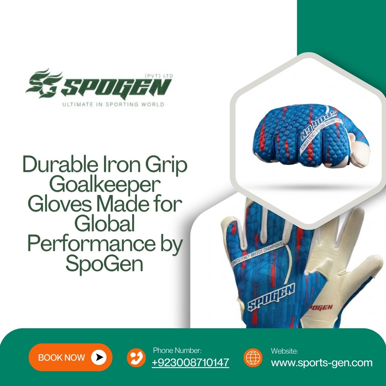 this image shows that spogen is a durable iron grip goalkeeper gloves manufacturer