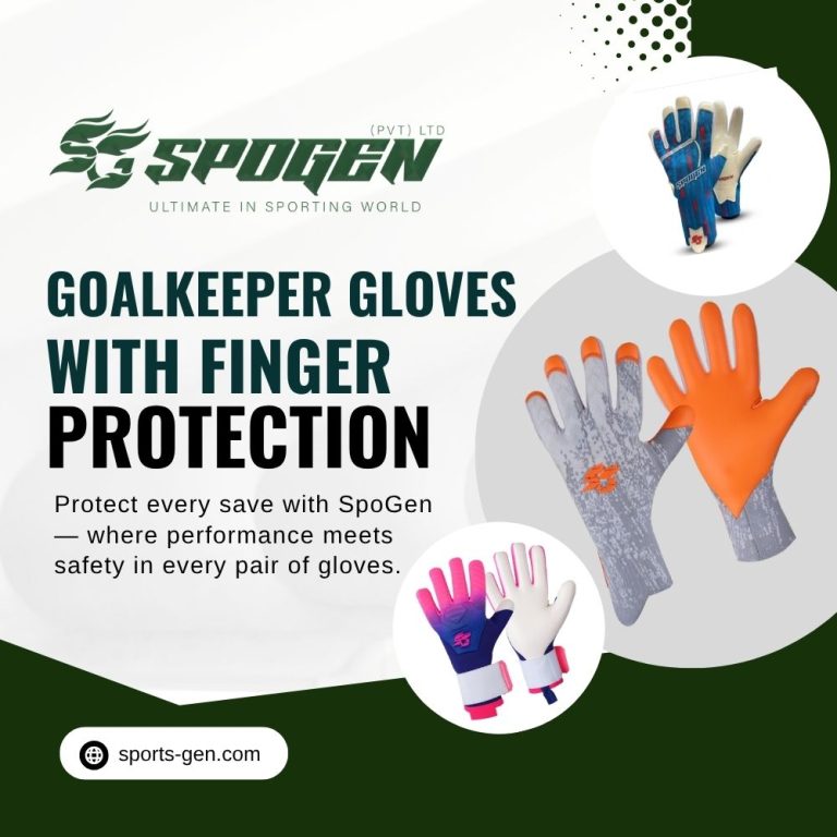 Best Goalkeeper Gloves with Finger Protection for Professional Football Players this image shows that spogen manufacture goalkeeper gloves with finger protection