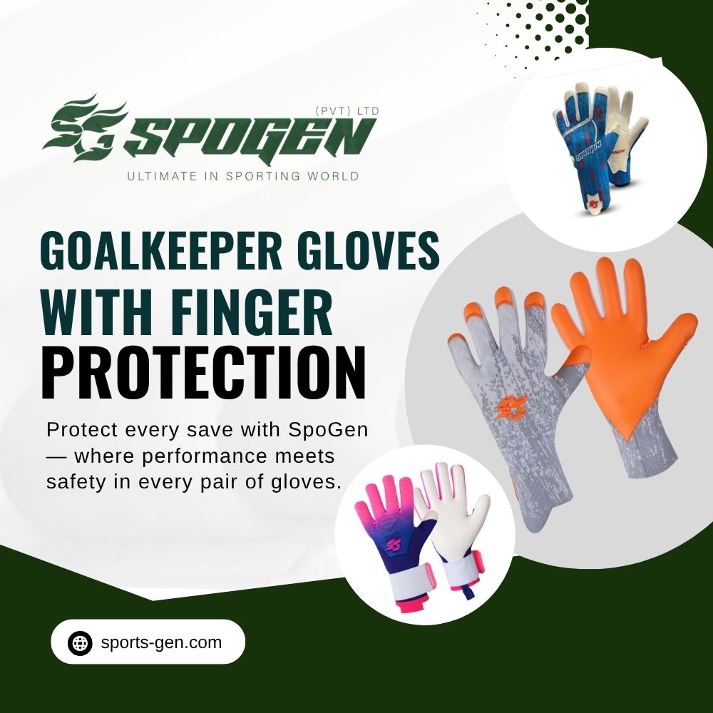 Best Goalkeeper Gloves with Finger Protection for Professional Football Players this image shows that spogen manufacture goalkeeper gloves with finger protection