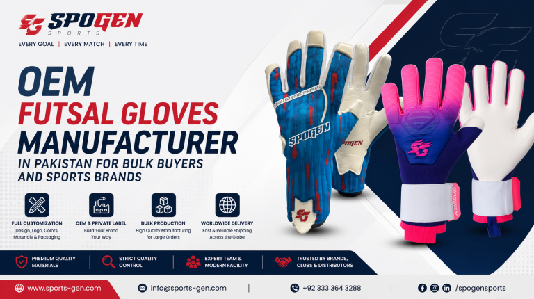 this image shows that spogen is a futsal gloves manufacturer in pakistan, sialkot