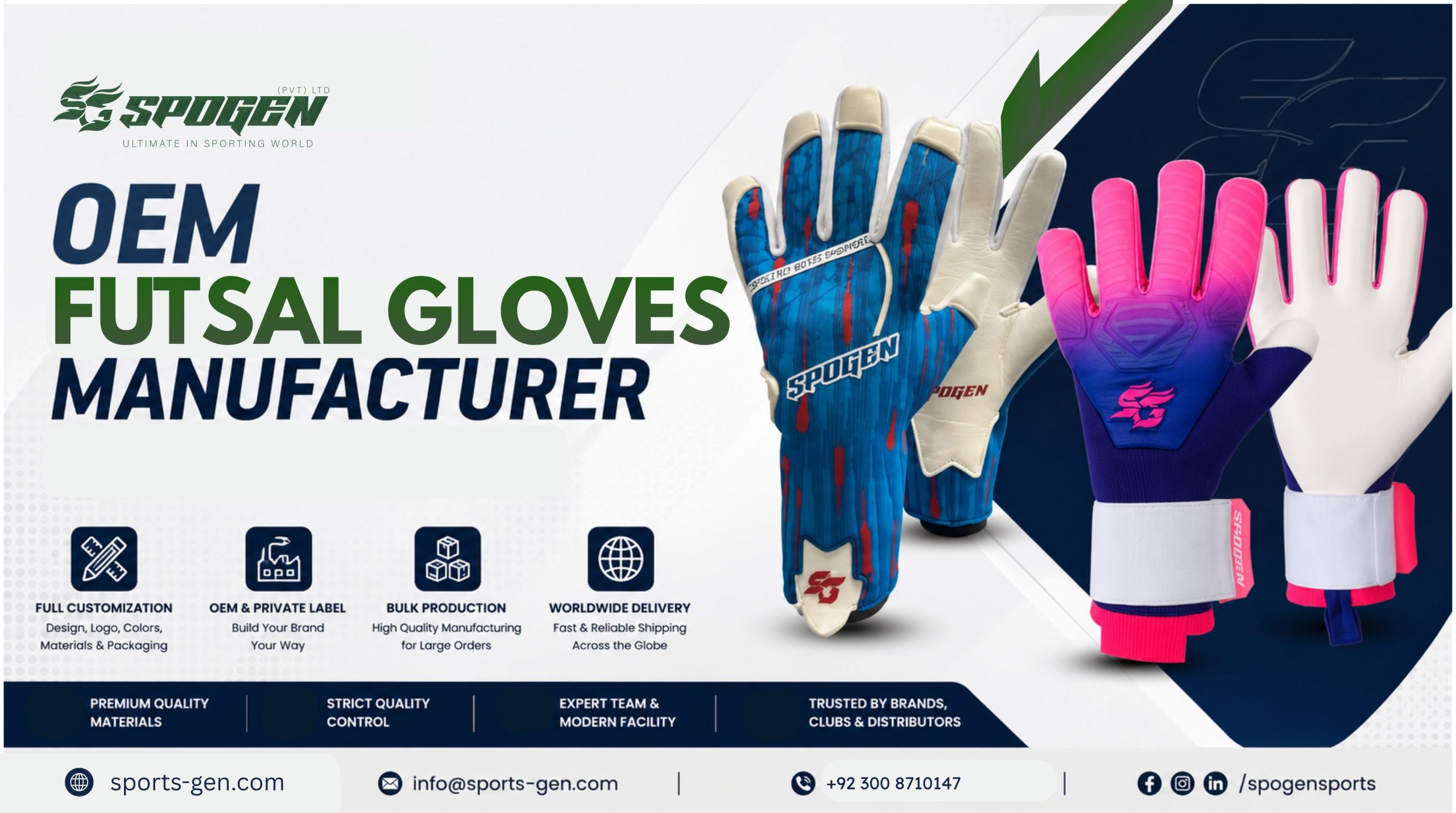 this image shows that spogen is a futsal gloves manufacturer in pakistan, sialkot