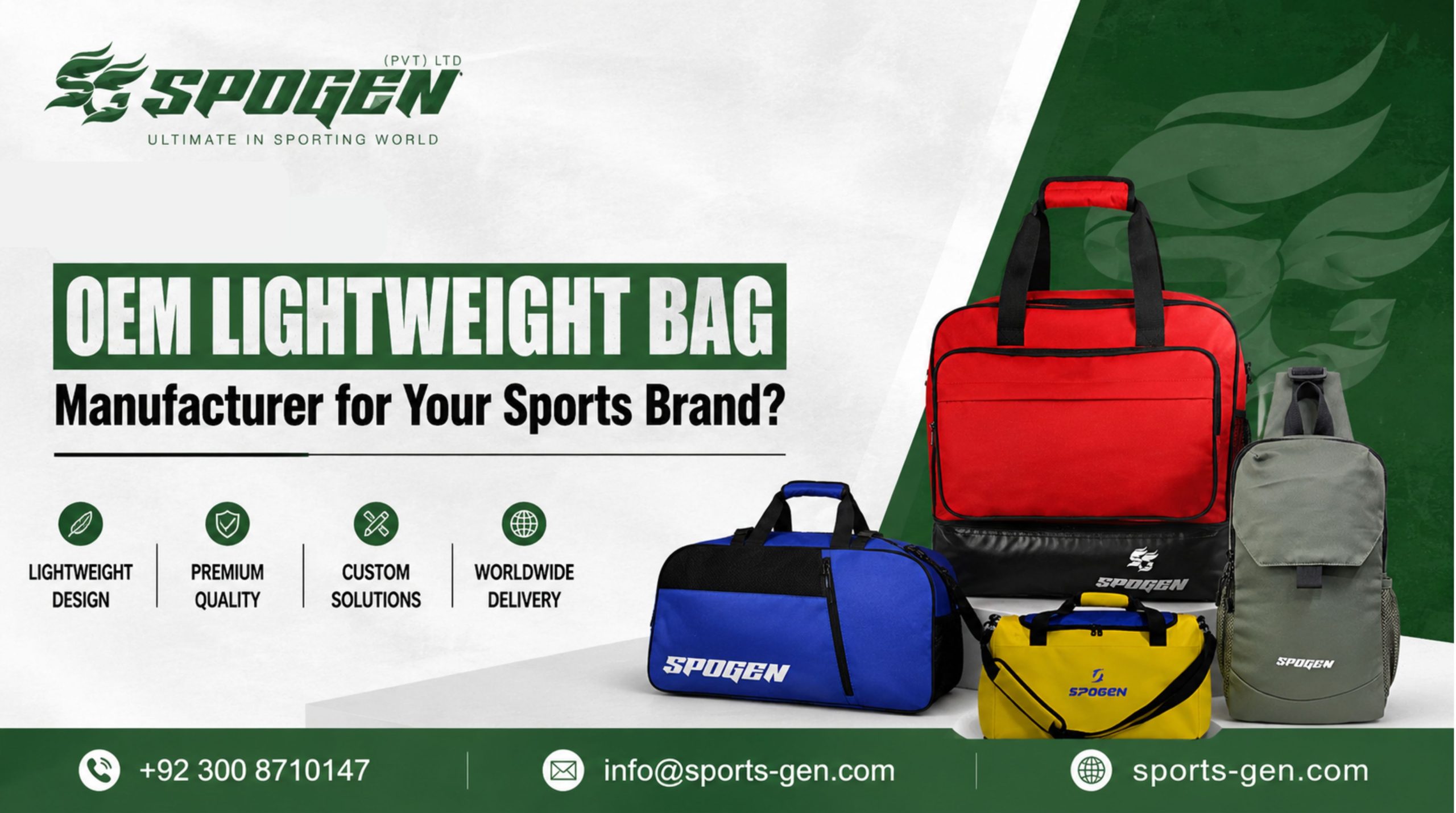 this image shows that spogen is an oem lightweight bag manufacturer