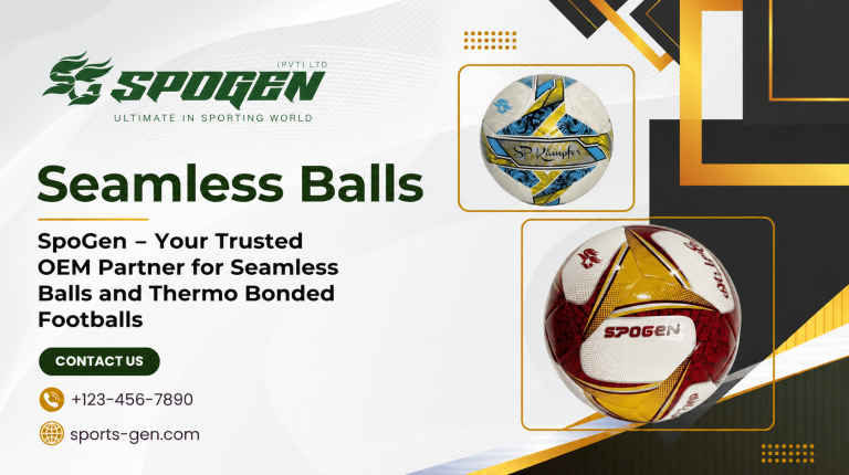 this image shows that spogen is a b2b seamless balls and thermo bonded footballs manufacturer