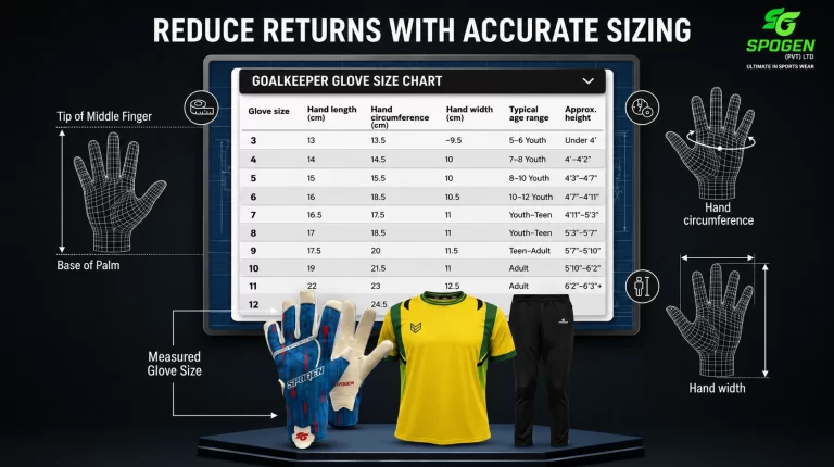 this image shows that spogen is a complete sizing goalkeeper equipment guider