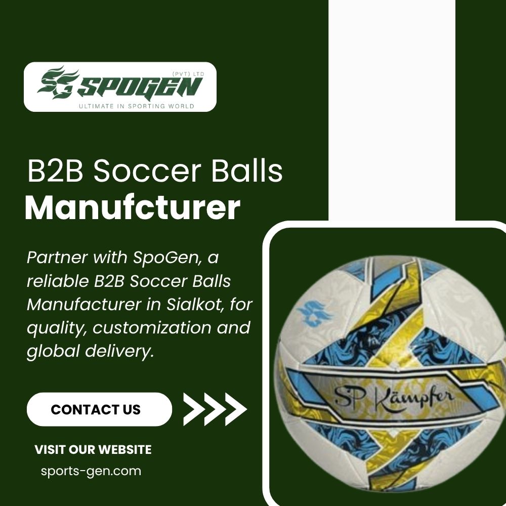 What Are the Benefits of Partnering with a B2B Soccer Balls Manufacturer in Sialkot? this image shows that spogen is a b2b soccer balls manufacturer