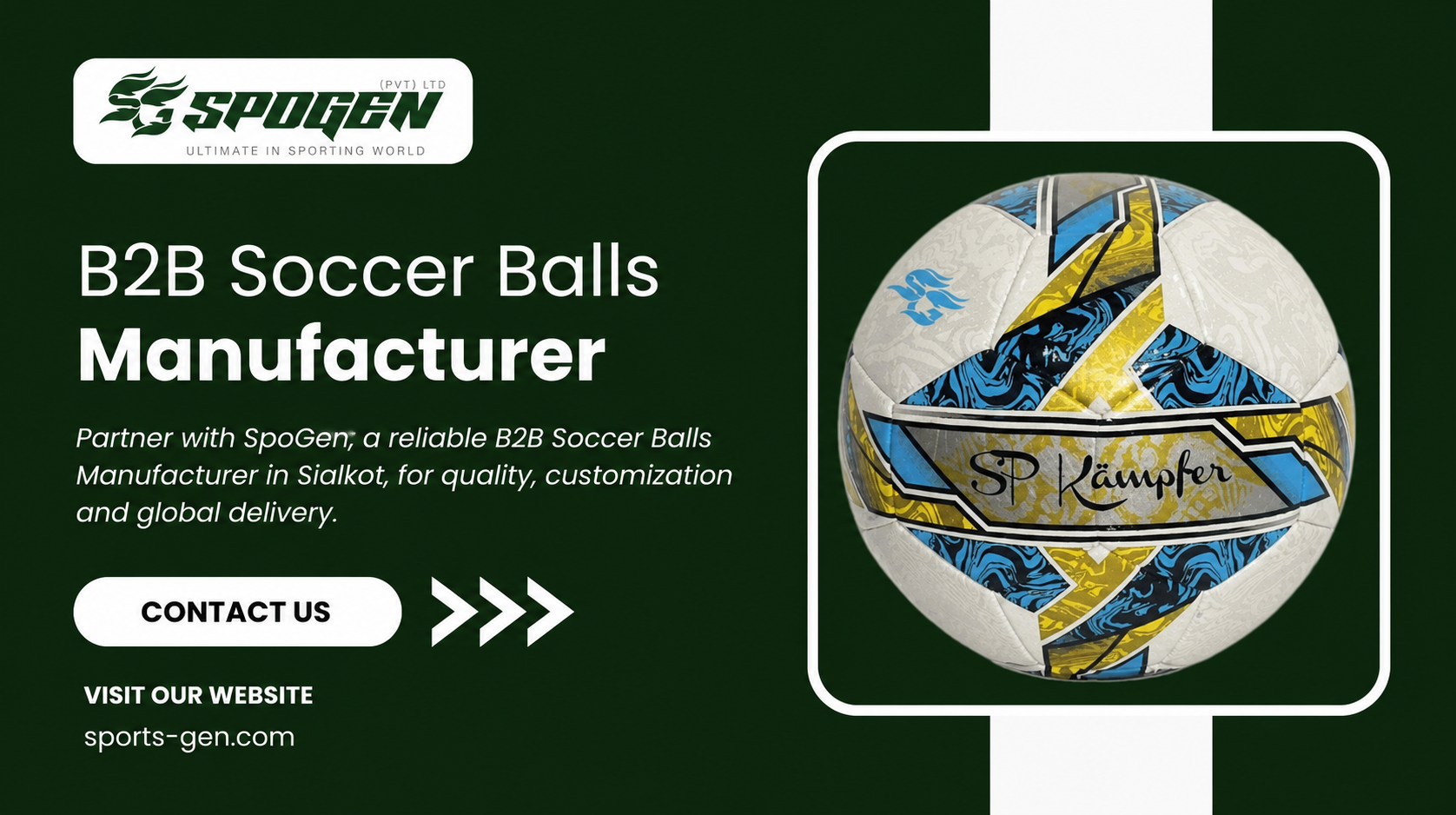 this image shows that spogen is a b2b soccer balls manufacturer