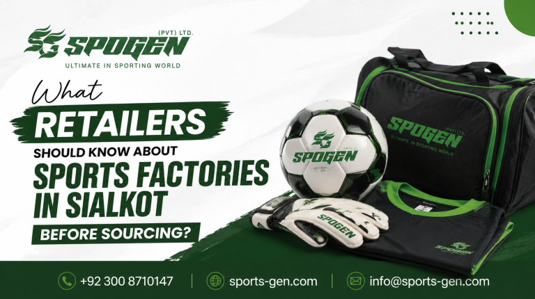 What Retailers Should Know About Sports Factories in Sialkot Before Sourcing? this image shows that spogen is one of the best sialkot sports factories in sialkot