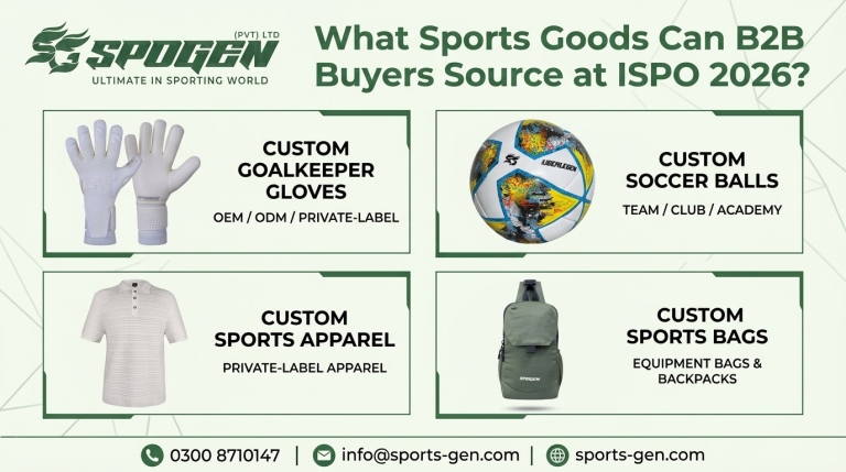 b2b sports goods to source at ispo 2026 including custom goalkeeper gloves soccer balls apparel and sports bags by spogen
