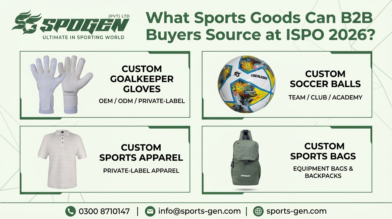 b2b sports goods to source at ispo 2026 including custom goalkeeper gloves soccer balls apparel and sports bags by spogen