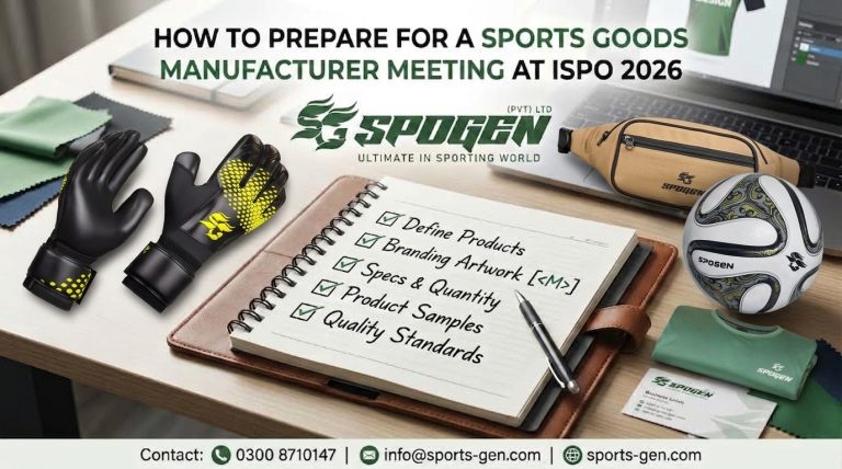 b2b buyer reviewing product specifications before a sports goods manufacturer meeting at ispo 2026