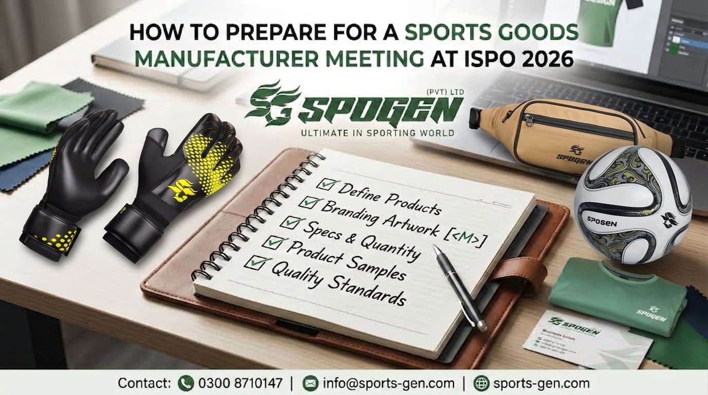b2b buyer reviewing product specifications before a sports goods manufacturer meeting at ispo 2026