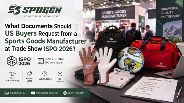 spogen goalkeeper gloves, soccer ball, sports bags and apparel with a supplier document checklist for us buyers at ispo 2026