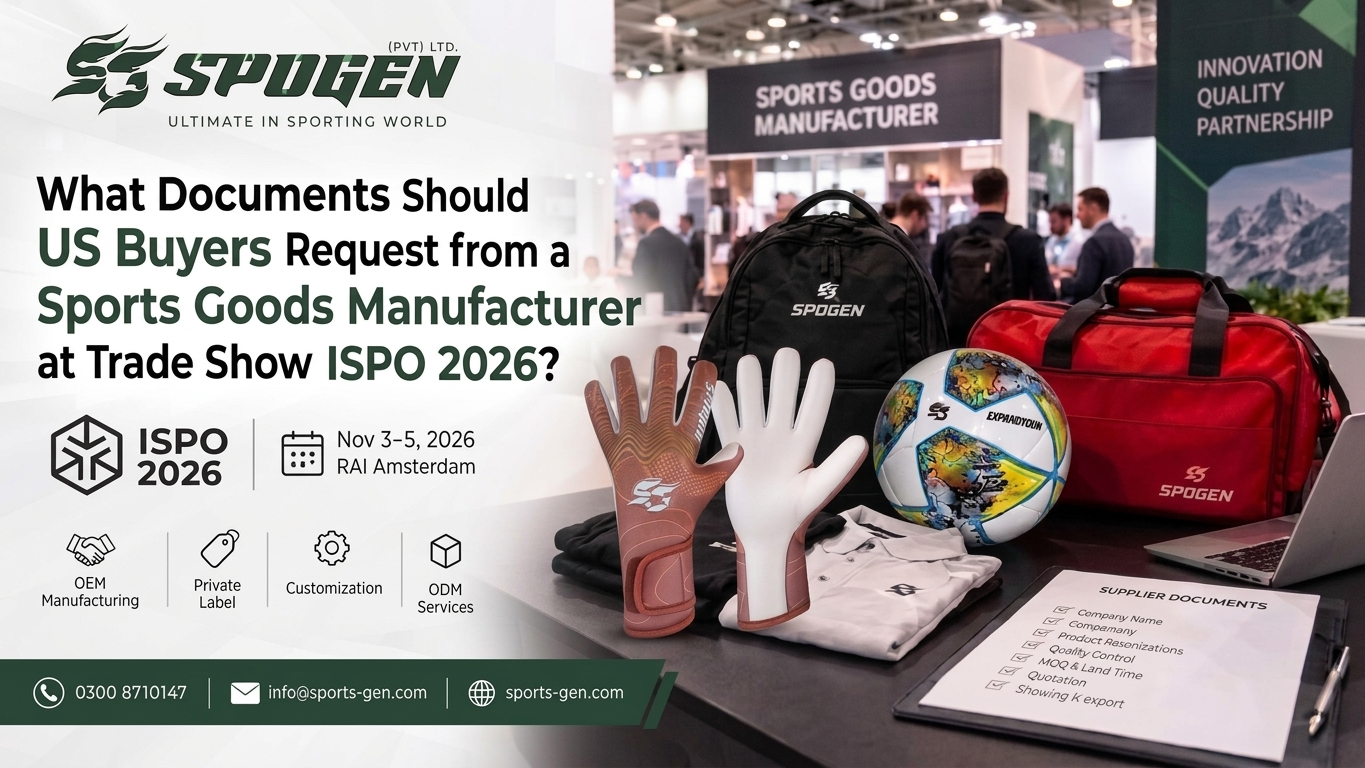 spogen goalkeeper gloves, soccer ball, sports bags and apparel with a supplier document checklist for us buyers at ispo 2026